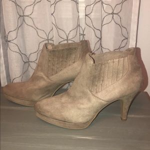 Taupe suede high heel booties